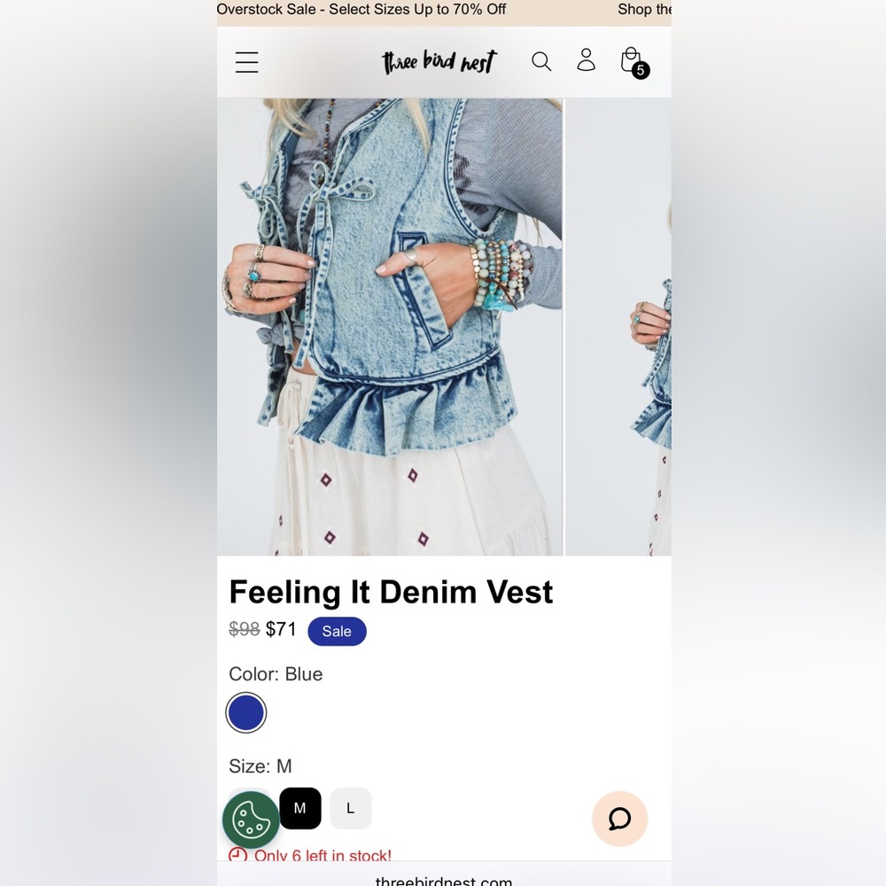 Three Bird Nest Light Denim Tie-Front Vest